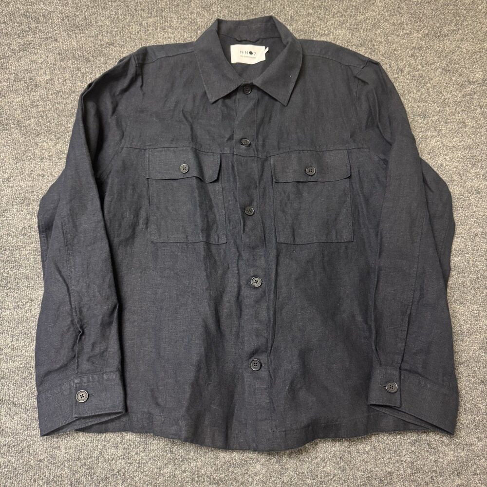 NN07 No Nationality 100% Linen Navy Shirt Button Up Men's Sz 2XL Preppy Luxury